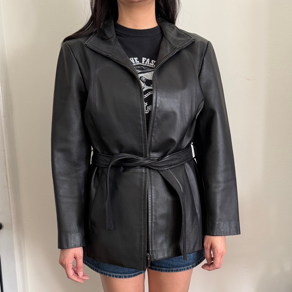 Worthington Black Leather Belted Jacket